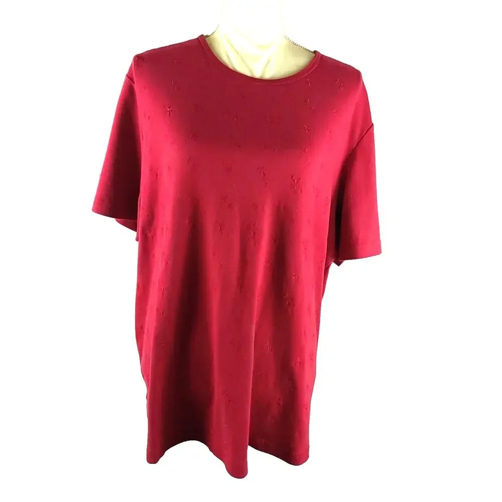 Bobby Brooks Women's T Shirt Red Short Sleeve Size 18/20 38/ 40 Textured - Picture 1 of 9